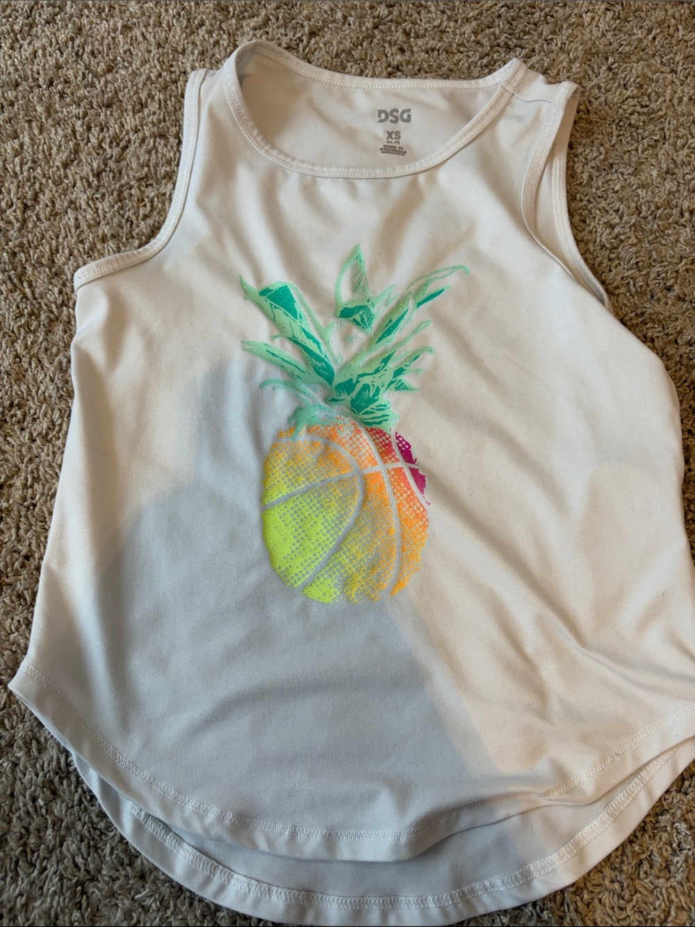 DSG White Tank Top with Neon Pineapple Basketball Graphic